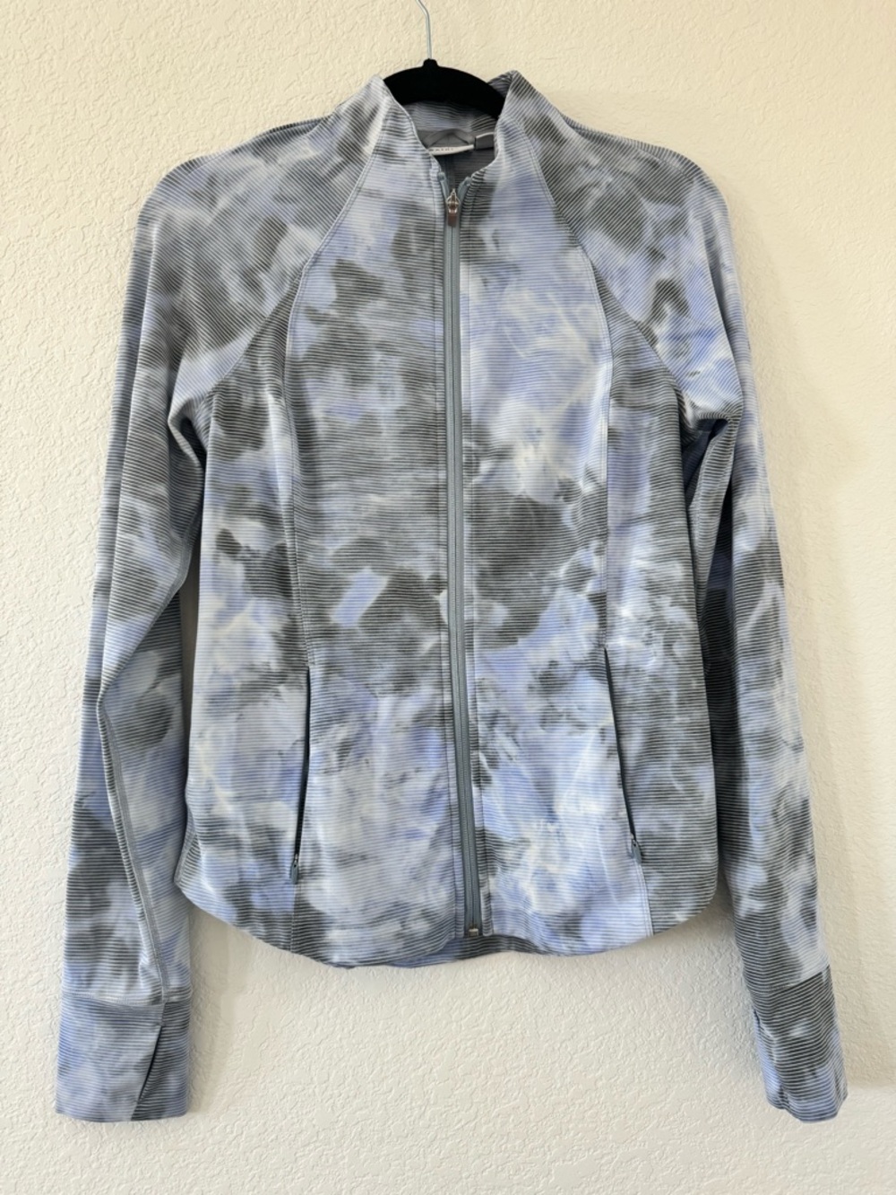 Athleta Salutation Jacquard Jacket Blue Gray Striped